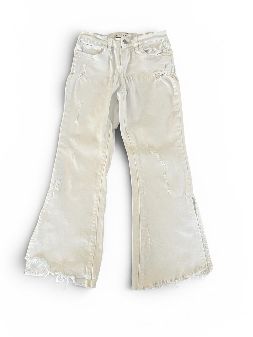 Flying Monkey White Distressed Cropped Flare Jeans Size 24 Y2268WH Raw Hem